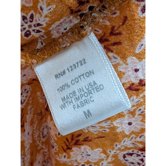 Xirena Jessie Long Sleeve Button Cotton Top Shirt Sz M Orange Floral - Picture 5 of 7